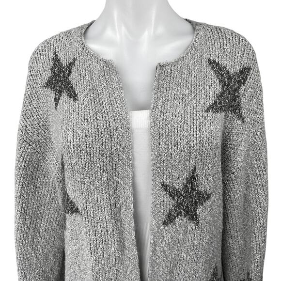 Cupcakes and Cashmere Gray Stars Open Mid Length Cardigan Sweater Top Size M - Picture 3 of 5